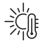 Ein Symbol mit einer Sonne und einem Thermometer, das ein gesundes Wohnklima im Hausbau darstellt.