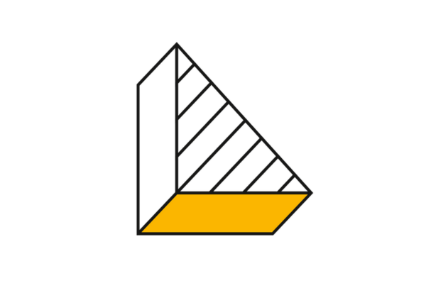 Ein stilisiertes, dreidimensionales Icon mit einer gelben Fläche im unteren Bereich und diagonalen Linien auf der Seite.